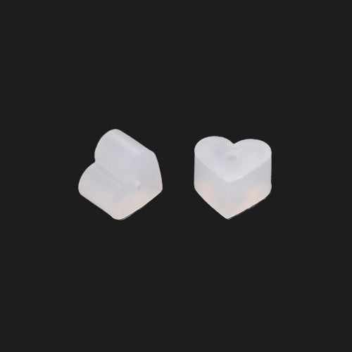 Ear Nuts, Silicone Earring Backs, Heart, White, 5.2x5.7mm - BEADED CREATIONS