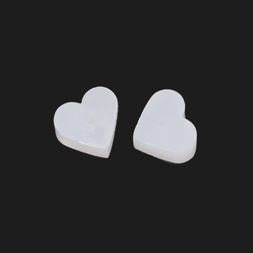 Ear Nuts, Silicone Earring Backs, Heart, White, 5.2x5.7mm - BEADED CREATIONS