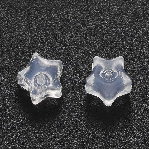 Ear Nuts, Silicone, Earring Backs, Star, Clear, 6x6.3mm - BEADED CREATIONS