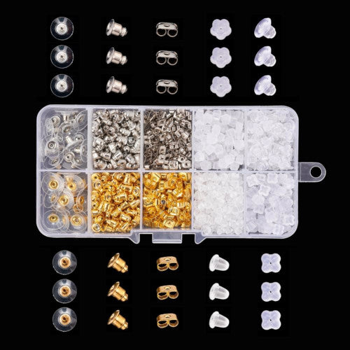 Ear Nuts, Silicone, Iron, Brass, Earring Backs, Assorted, 922 Pieces - BEADED CREATIONS