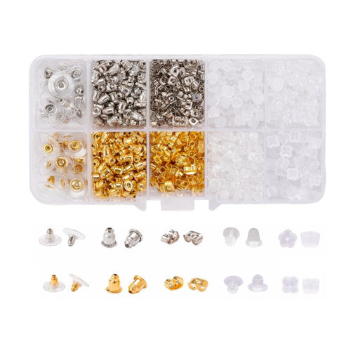 Ear Nuts, Silicone, Iron, Brass, Earring Backs, Assorted, 922 Pieces - BEADED CREATIONS