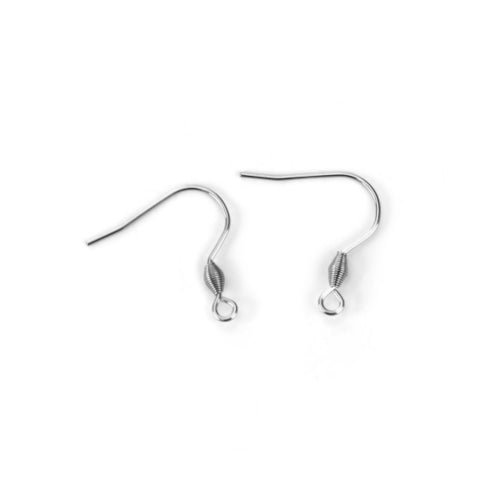 Earring Hooks, 304 Stainless Steel, Ear Wires, With Horizontal Loop And Spiral, Silver Tone, 21.5mm - BEADED CREATIONS