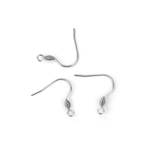 Earring Hooks, 304 Stainless Steel, Ear Wires, With Horizontal Loop And Spiral, Silver Tone, 21.5mm - BEADED CREATIONS
