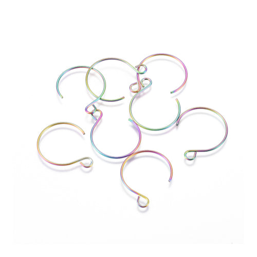 Earring Hooks, 304 Stainless Steel, Ion Plated, Ear Wires, Round, With Open Horizontal Loop, Rainbow, 21mm - BEADED CREATIONS