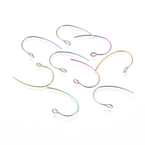 Earring Hooks, 304 Stainless Steel, Ion Plated, With Open Vertical Loop, Rainbow, 24mm - BEADED CREATIONS