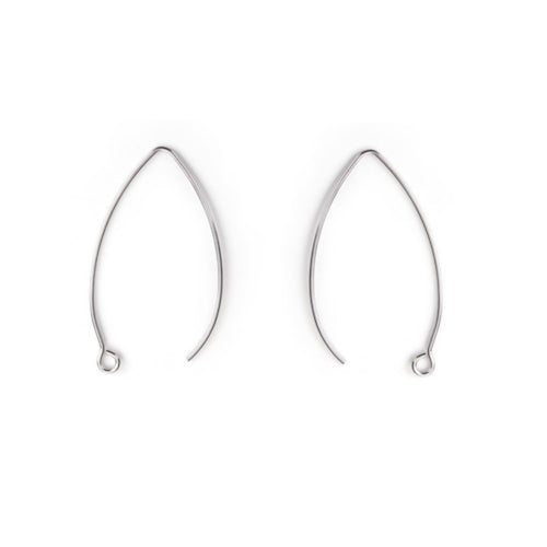 Earring Hooks, 304 Stainless Steel, Marquise, With Open Horizontal Loop, Silver Tone, 41mm - BEADED CREATIONS