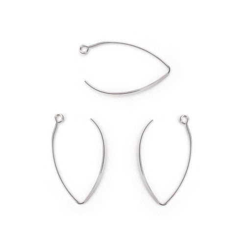 Earring Hooks, 304 Stainless Steel, Marquise, With Open Horizontal Loop, Silver Tone, 41mm - BEADED CREATIONS