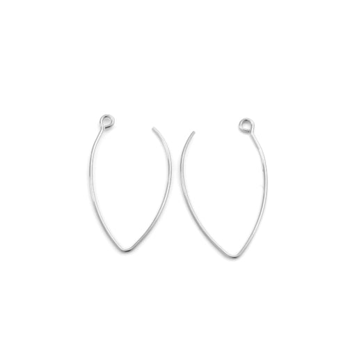 Earring Hooks, 304 Stainless Steel, Marquise, With Open Horizontal Loop, Silver Tone, 42mm - BEADED CREATIONS