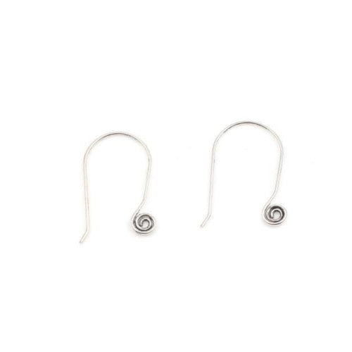 Earring Hooks, Alloy, Ear Wires, U-Shaped With Spiral, Antique Silver, 28mm - BEADED CREATIONS