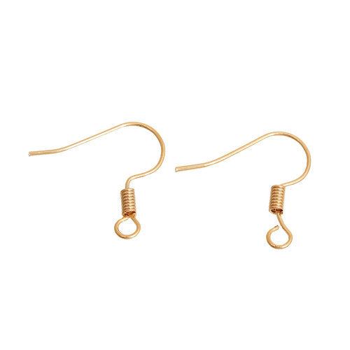 Earring Hooks, Alloy, Ear Wires, With Horizontal Loop And Coil, 14K Gold Plated, 15mm - BEADED CREATIONS