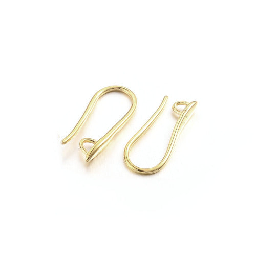 Earring Hooks, Brass, Ear Wires, With Hidden Open Horizontal Loop, Golden, 20.5mm - BEADED CREATIONS