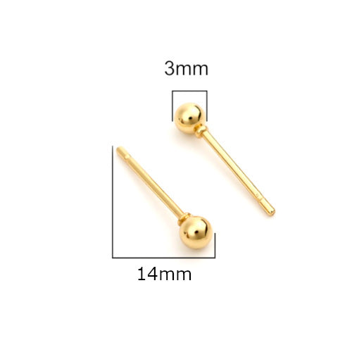 Earrings, 304 Stainless Steel, Gold Plated, Hypoallergenic, Ball Stud Earrings, 14x3mm - BEADED CREATIONS