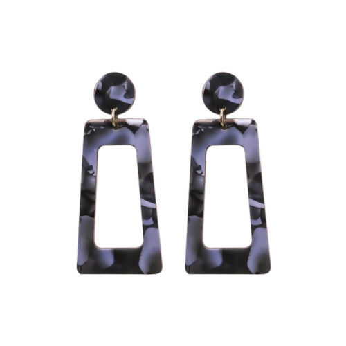 Earrings, Trapezoid, With Post, Resin, Grey, Black, 66mm -  BEADED CREATIONS
