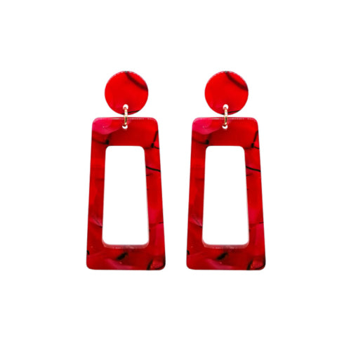 Earrings, Trapezoid, With Post, Resin, Red, Black, 66mm - BEADED CREATIONS