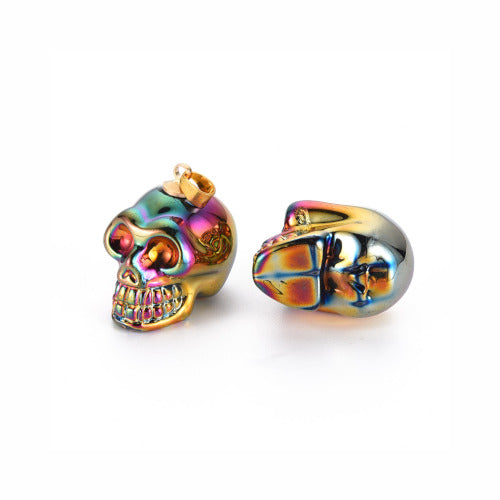 Electroplated K9 Glass Pendants, With Gold Plated Brass Bail, Skull, Metallic, Rainbow, 25mm - BEADED CREATIONS