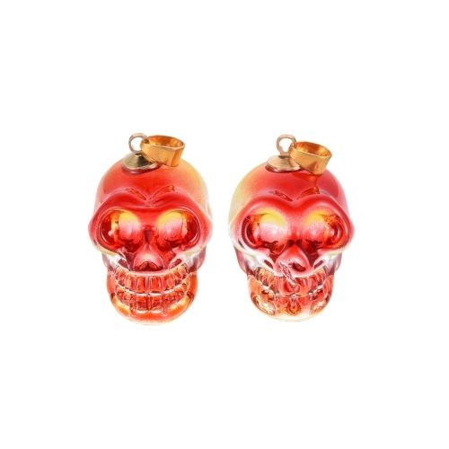 Electroplated K9 Glass Pendants, With Gold Plated Brass Bail, Skull, Orange, Red, 25mm - BEADED CREATIONS