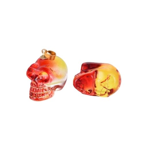 Electroplated K9 Glass Pendants, With Gold Plated Brass Bail, Skull, Orange, Red, 25mm - BEADED CREATIONS