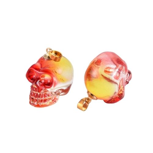 Electroplated K9 Glass Pendants, With Gold Plated Brass Bail, Skull, Orange, Red, 25mm - BEADED CREATIONS