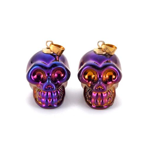 Electroplated K9 Glass Pendants, With Gold Plated Brass Bail, Skull, Purple, 25mm - BEADED CREATIONS