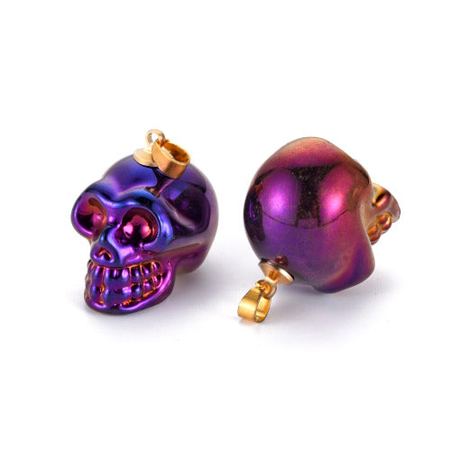 Electroplated K9 Glass Pendants, With Gold Plated Brass Bail, Skull, Purple, 25mm - BEADED CREATIONS