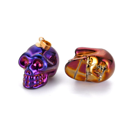 Electroplated K9 Glass Pendants, With Gold Plated Brass Bail, Skull, Purple, 25mm - BEADED CREATIONS