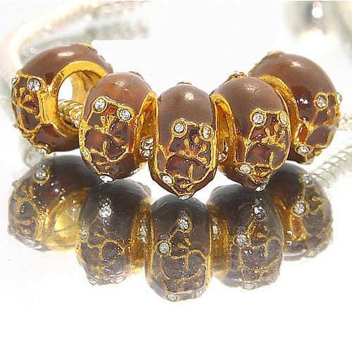 Brown And Gold Flower European Faberge Egg Charm Beads - BEADED CREATIONS
