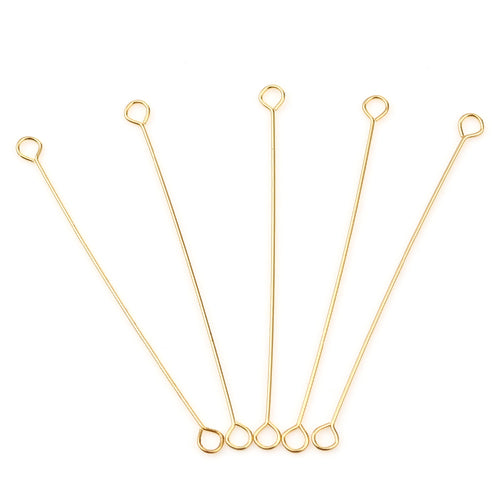 Eye Pins, Double Ended, Alloy, Gold Plated, Open, 4cm - BEADED CREATIONS