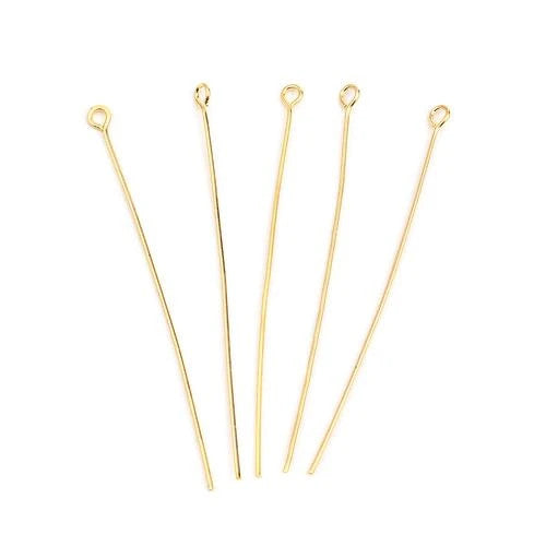 Eye Pins, Open, 21 Gauge, Gold Plated, Alloy, 6cm - BEADED CREATIONS