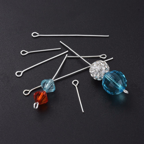 Eye Pins, Silver Plated, 21 Gauge, Alloy, Assorted, 20mm - 50mm Long - BEADED CREATIONS