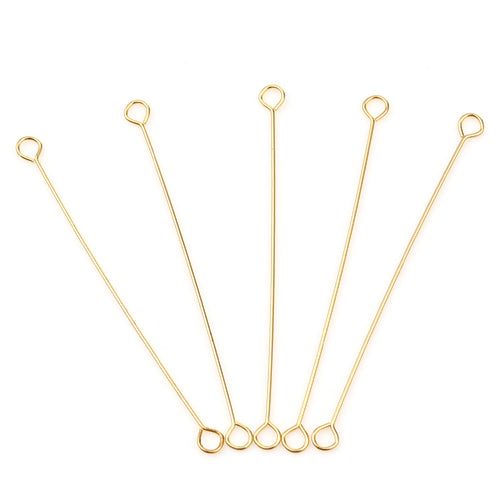 Eye Pins, Alloy, Double Ended, Gold Plated, 26 Gauge, 40mm - BEADED CREATIONS