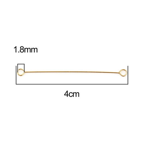 Eye Pins, Alloy, Double Ended, Gold Plated, 26 Gauge, 40mm - BEADED CREATIONS