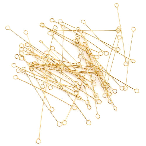 Eye Pins, Alloy, Double Ended, Gold Plated, 26 Gauge, 40mm - BEADED CREATIONS