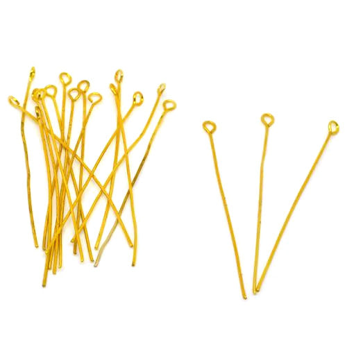 Eye Pins, Alloy, Gold Plated, 21 Gauge, 50mm - BEADED CREATIONS
