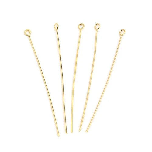 Eye Pins, Alloy, Gold Plated, 21 Gauge, 60mm - BEADED CREATIONS