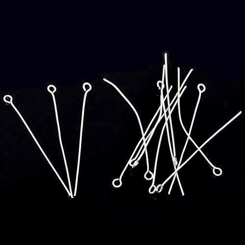 Eye Pins, Alloy, Silver Plated, 21 Gauge, 50mm - BEADED CREATIONS