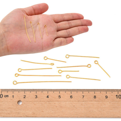 Eye Pins, Iron, Gold Plated, Randomly Mixed, 21 Gauge, 16mm-50mm - BEADED CREATIONS