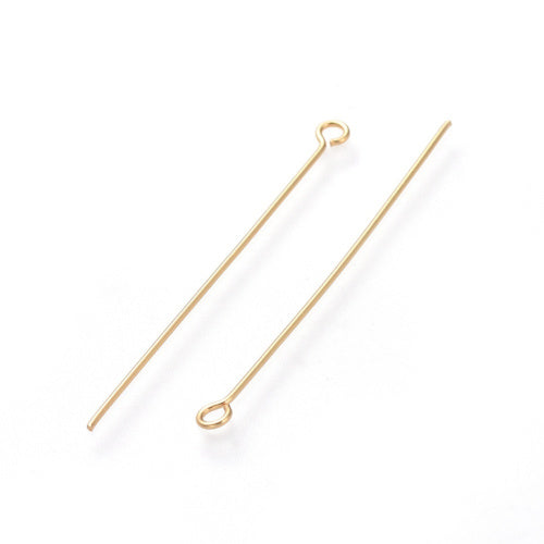 Eye Pins, Stainless Steel, Gold Plated, 22 Gauge, 4.5cm - BEADED CREATIONS