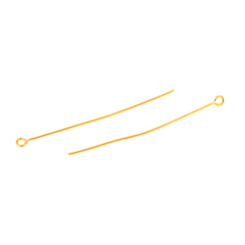 Eye Pins, Stainless Steel, Gold Plated, 23 Gauge, 50mm - BEADED CREATIONS