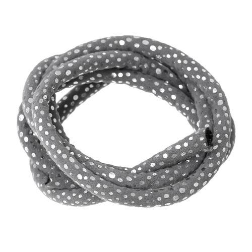 Fabric Cord, Embellished, Round, Grey, 6mm - BEADED CREATIONS