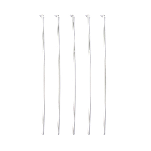 Flat Head Pins, Brass, Silver Plated, 20 Gauge, 50mm - BEADED CREATIONS