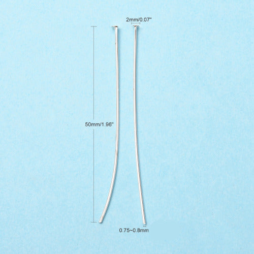 Flat Head Pins, Brass, Silver Plated, 20 Gauge, 50mm - BEADED CREATIONS