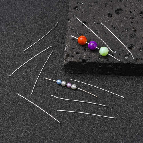 Flat Head Pins, Brass, Silver Plated, 20 Gauge, 50mm - BEADED CREATIONS