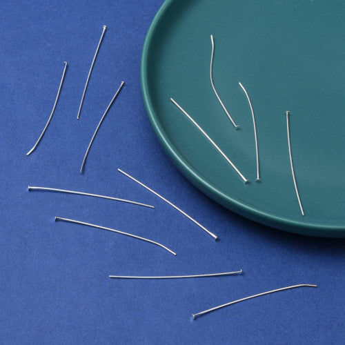 Flat Head Pins, Brass, Silver Plated, 20 Gauge, 50mm - BEADED CREATIONS