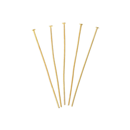Flat Head Pins, Iron, Gold Plated, 20 Gauge, 50mm - BEADED CREATIONS