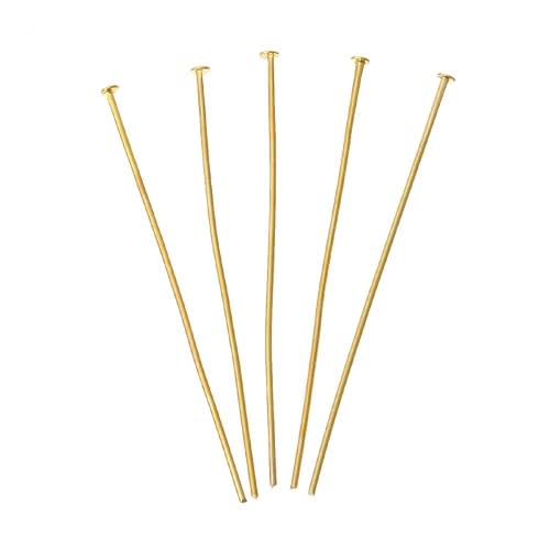 Flat Head Pins, Iron, Gold Plated, 20 Gauge, 70mm - BEADED CREATIONS