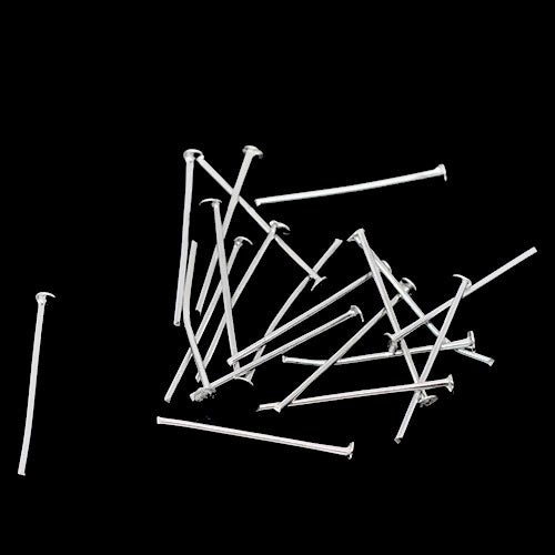 Flat Head Pins, Iron, Silver Plated, 21 Gauge, 20mm - BEADED CREATIONS