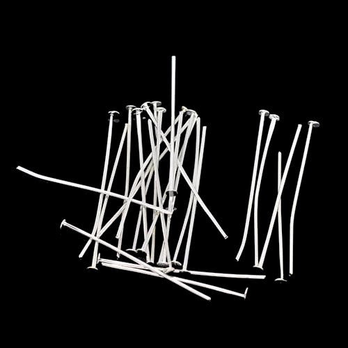 Flat Head Pins, Iron, Silver Plated, 21 Gauge, 35mm - BEADED CREATIONS