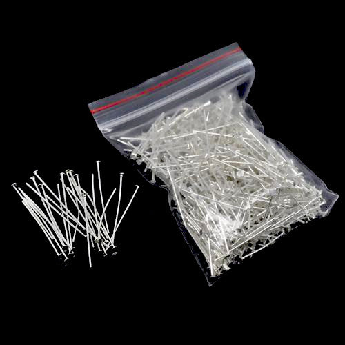 Flat Head Pins, Iron, Silver Plated, 21 Gauge, 35mm - BEADED CREATIONS
