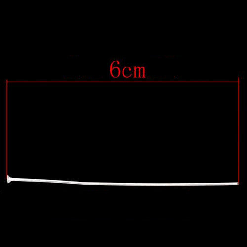 Flat Head Pins, Iron, Silver Plated, 21 Gauge, 60mm - BEADED CREATIONS