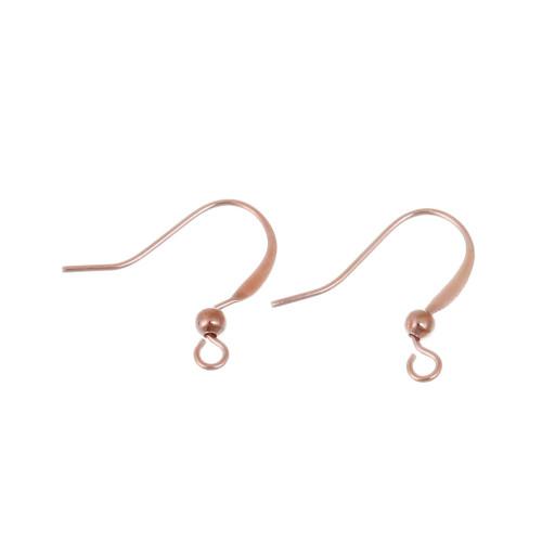 French Earring Hooks, Brass, Flat Earring Hooks, With Ball And Horizontal Loop, Rose Gold, 19mm - BEADED CREATIONS